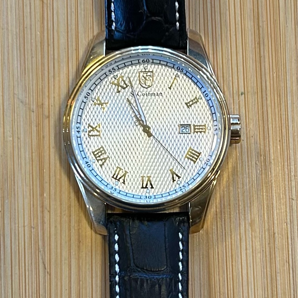 S Coifman Watch With 45mm Silver Face With Black Leather Band